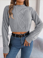 Cable-Knit Round Neck Cropped Sweater Charcoal for a perfect OOTD – dress to impress outfits from Amexza