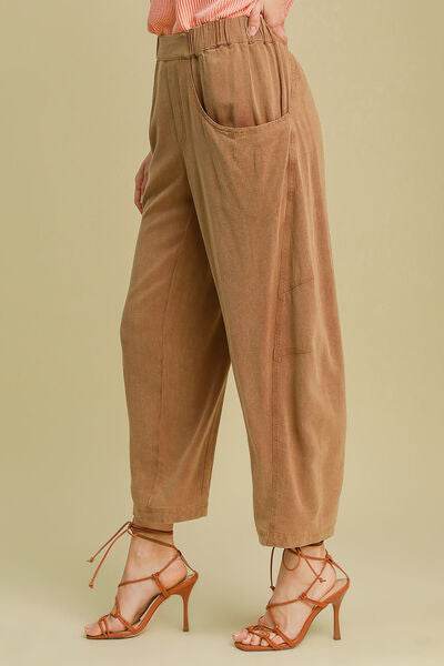 Umgee Elastic Waist Baggy Fit Pants with Pockets - Amexza