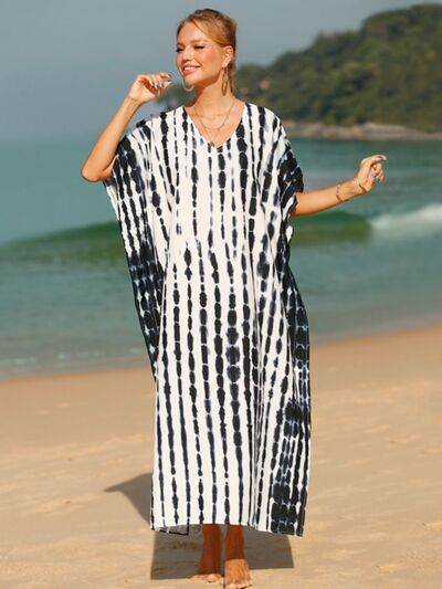 Tie-Dye V-Neck Half Sleeve Cover-Up for a perfect OOTD – dress to impress outfits from Amexza