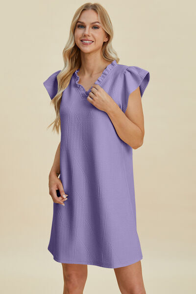 Double Take Full Size Ruffled V-Neck Cap Sleeve Dress Lavender for a perfect OOTD – dress to impress outfits from Amexza