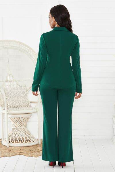 Lapel Collar Long Sleeve Blazer and Pants Set - Amexza