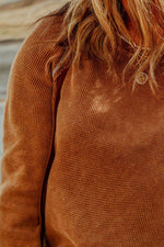 Plus Size Waffle-Knit Round Neck Long Sleeve Blouse - Amexza