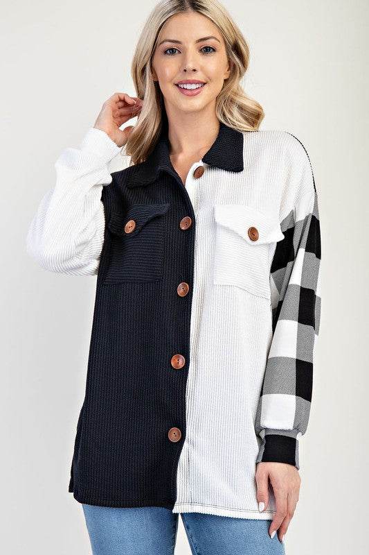 Celeste Full Size Plaid Contrast Button Up Shacket for a perfect OOTD – dress to impress outfits from Amexza