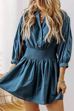 Smocked Half Button Three-Quarter Sleeve Mini Dress for a perfect OOTD – dress to impress outfits from Amexza