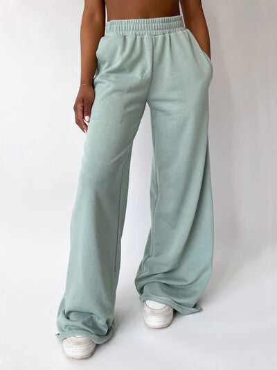 Elastic Waist Wide Leg Pants Light Green for a perfect OOTD – dress to impress outfits from Amexza