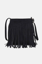 Suede Fringe Shoulder Bag Black One Size for a perfect OOTD – dress to impress outfits from Amexza
