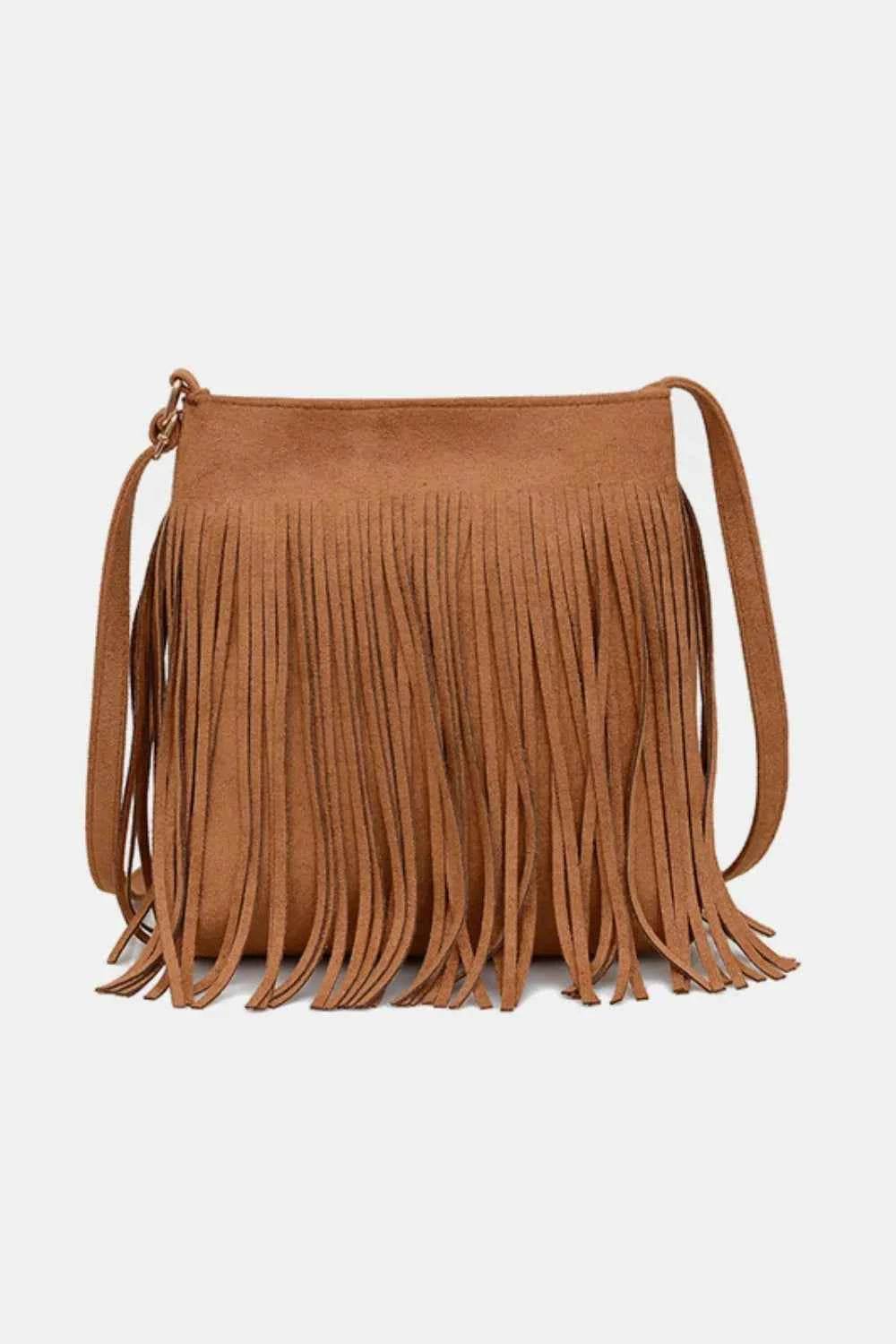 Suede Fringe Shoulder Bag Caramel One Size for a perfect OOTD – dress to impress outfits from Amexza