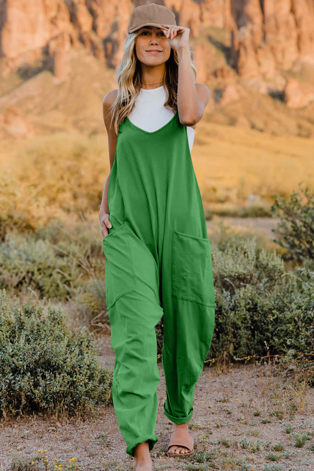 Double Take Full Size V-Neck Sleeveless Jumpsuit with Pockets for a perfect OOTD – dress to impress outfits from Amexza