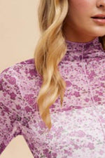 Annie Wear Floral Lettuce Hem Sheer Mesh Top - Amexza