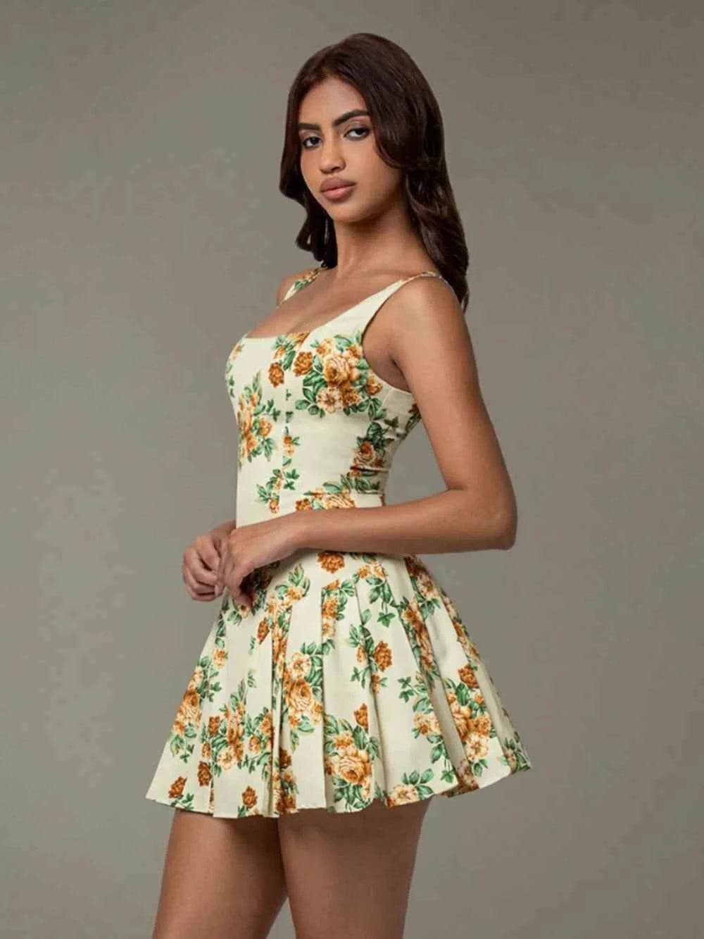 Floral Sleeveless Mini Pleated Dress for a perfect OOTD – dress to impress outfits from Amexza