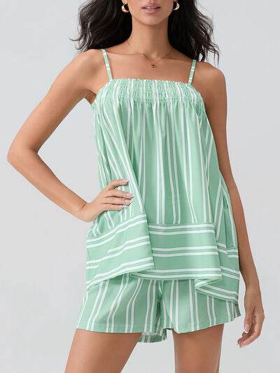 Smocked Square Neck Cami and Shorts Set Light Green for a perfect OOTD – dress to impress outfits from Amexza