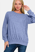 Zenana Full Size Melange Round Neck Top - Amexza