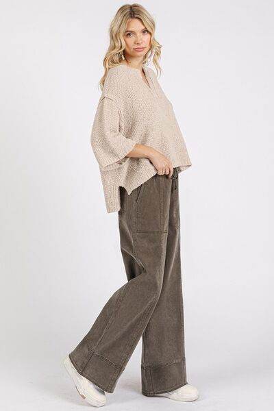 Mittoshop Mineral Wash Elastic Wide Leg Pants - Amexza