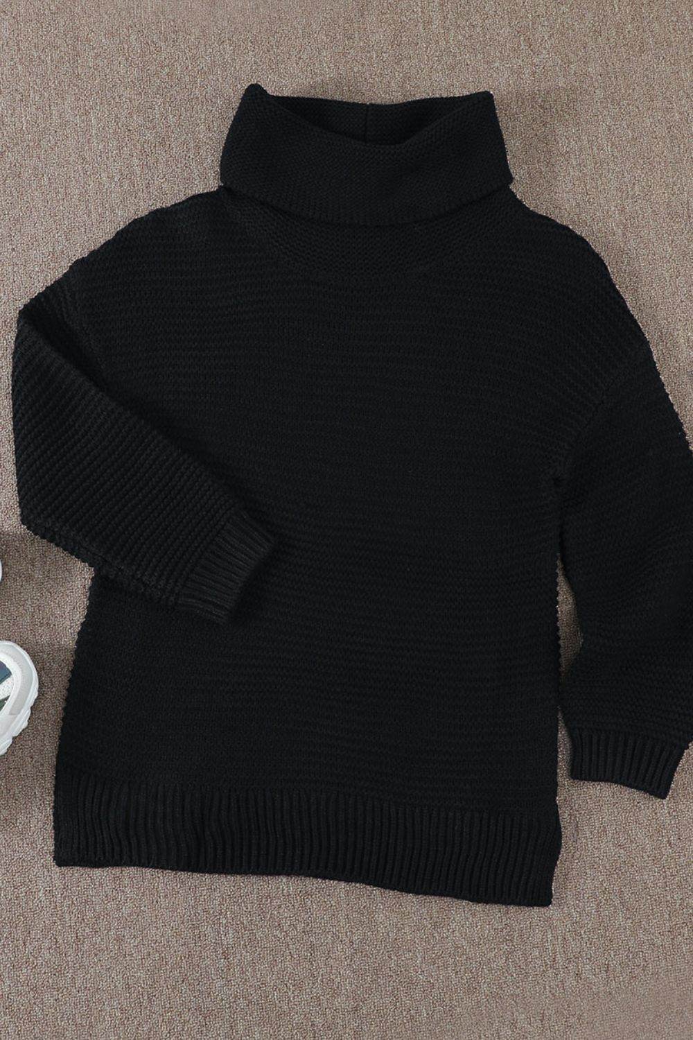 Side Slit Turtleneck Long Sleeve Sweater for a perfect OOTD – dress to impress outfits from Amexza