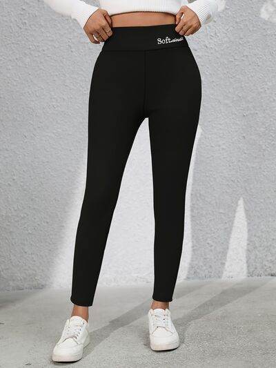 Full Size Letter Embroidered High Waist Leggings Black for a perfect OOTD – dress to impress outfits from Amexza