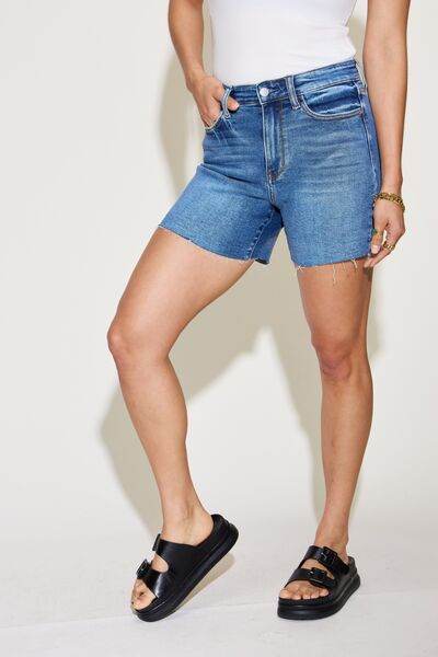 Judy Blue Full Size High Waist Slim Denim Shorts - Amexza