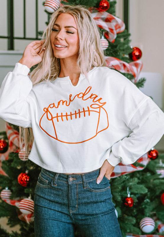 GAME DAY Football Notched Long Sleeve Sweatshirt for a perfect OOTD – dress to impress outfits from Amexza