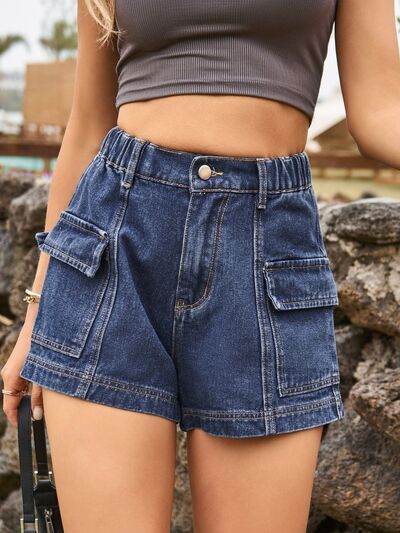 High Waist Denim Shorts with Pockets Dark Blue for a perfect OOTD – dress to impress outfits from Amexza