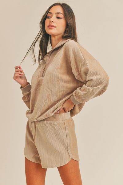 MABLE Corduroy Half Zip Top and Shorts Set - Amexza