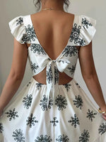 Printed Ruffled Cap Sleeve Dress