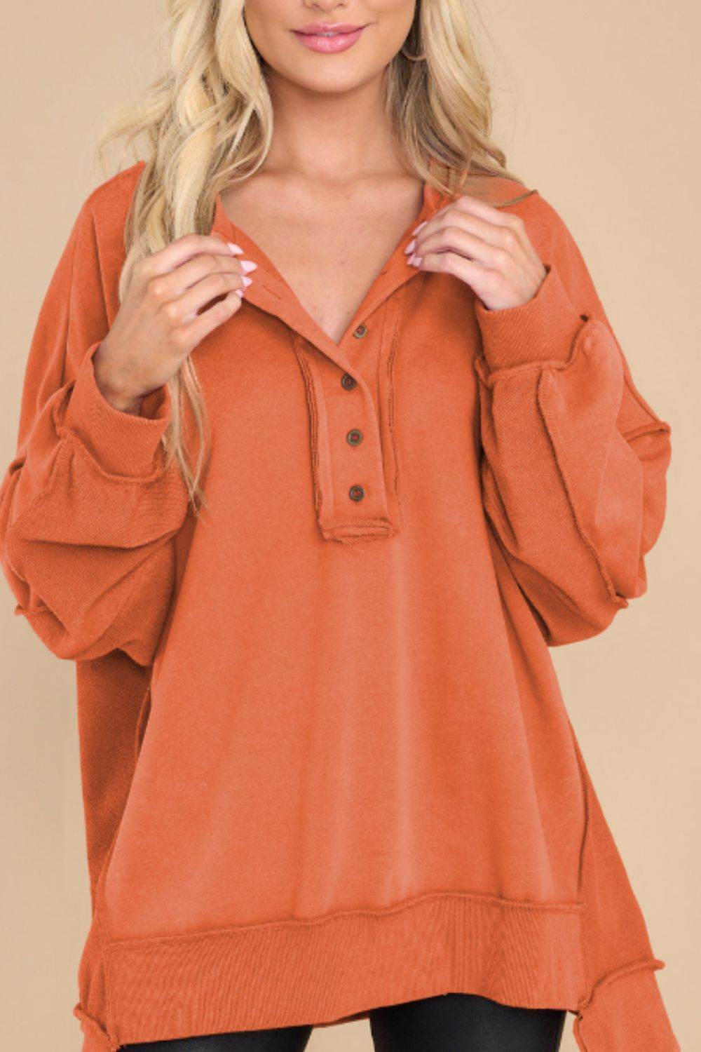 Exposed Seam Long Sleeve Sweatshirt Tangerine for a perfect OOTD – dress to impress outfits from Amexza