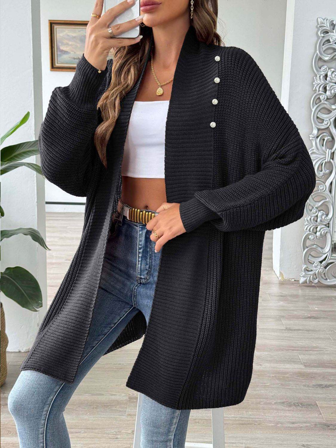 Open Front Long Sleeve Cardigan for a perfect OOTD – dress to impress outfits from Amexza