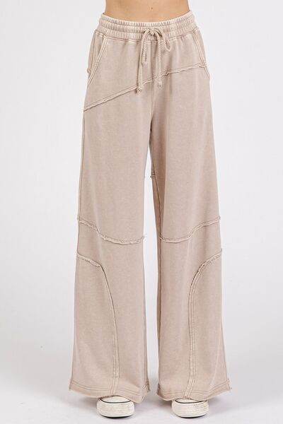 Mittoshop Asymmetric Seam Mineral Wash Elastic Waist Pants - Amexza