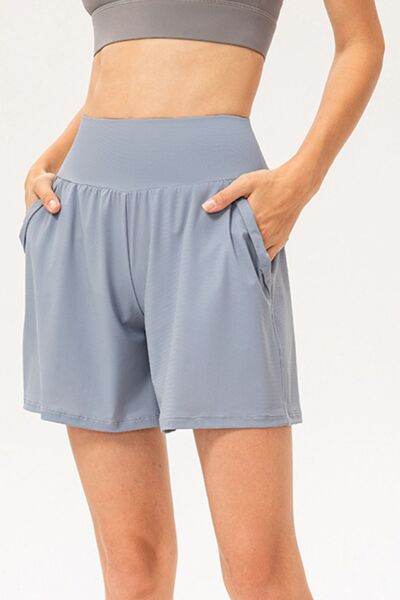 Pocketed Elastic Waist Active Shorts Light Blue for a perfect OOTD – dress to impress outfits from Amexza