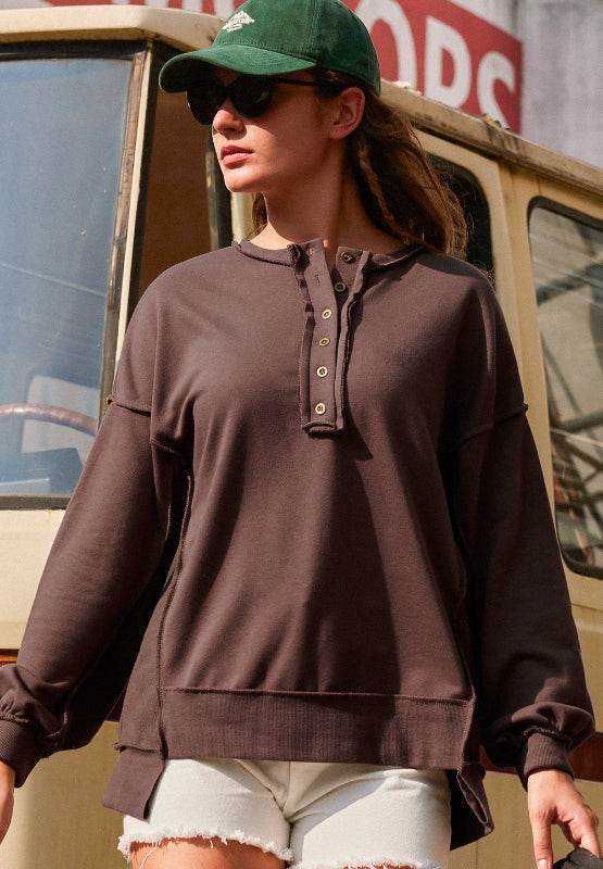 Exposed Seam Long Sleeve Sweatshirt - Amexza