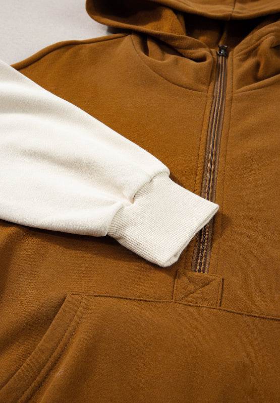 Contrast Half Zip Long Sleeve Hoodie for a perfect OOTD – dress to impress outfits from Amexza