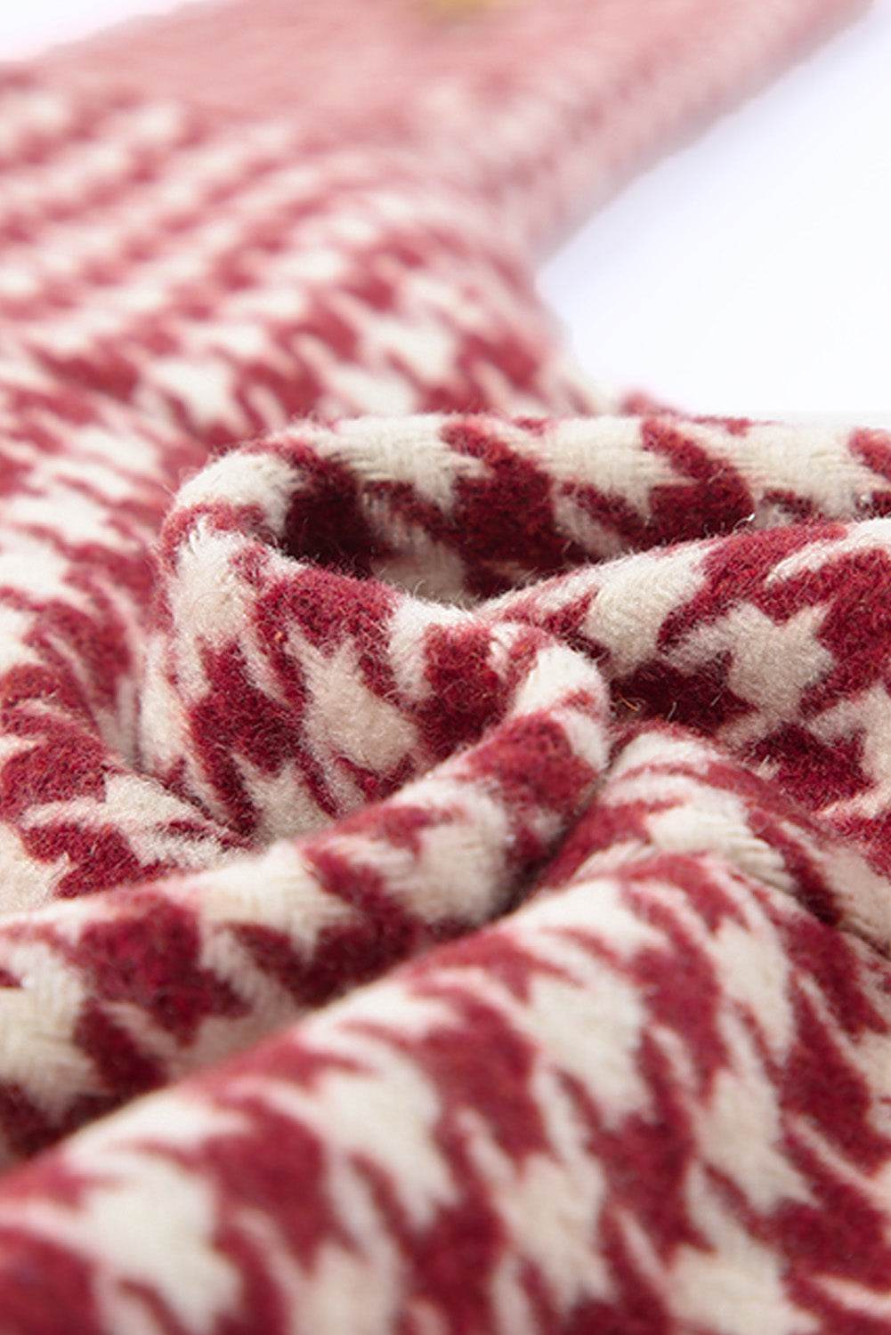 Houndstooth Collared Neck Double-Breasted Blazer - Amexza