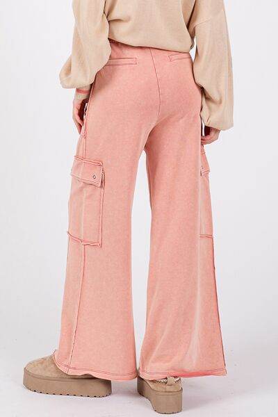 SAGE + FIG Knit Terry Mineral Wash Wide Leg Pants - Amexza