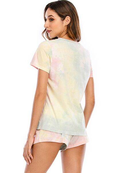 Tie-Dye Round Neck Short Sleeve Top and Shorts Lounge Set for a perfect OOTD – dress to impress outfits from Amexza