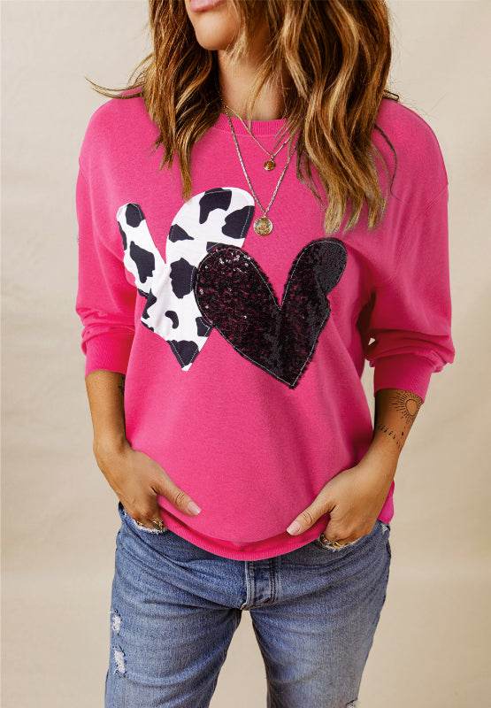 Heart Patch Long Sleeve Sweatshirt - Amexza