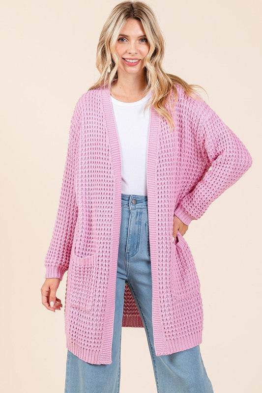 Mittoshop Open Front Long Sleeve Longline Cardigan Pink for a perfect OOTD – dress to impress outfits from Amexza