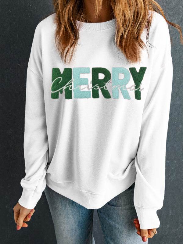MERRY CHRISTMAS Contrast Long Sleeve Sweatshirt White for a perfect OOTD – dress to impress outfits from Amexza