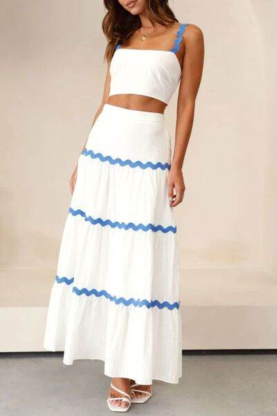 Contrast Trim Cami and Maxi Skirt Set - Amexza