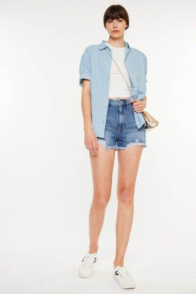 Kancan Distressed Raw Hem High Waist Denim Shorts for a perfect OOTD – dress to impress outfits from Amexza