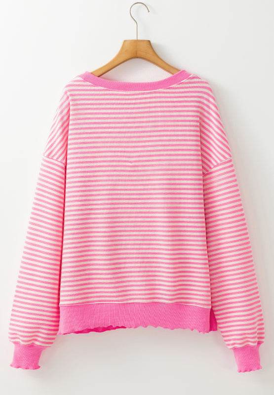 Striped Sequin Heart Round Neck Long Sleeve Sweatshirt for a perfect OOTD – dress to impress outfits from Amexza