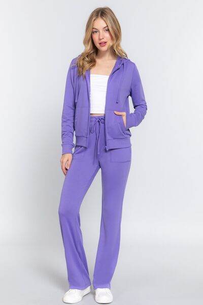 ACTIVE BASIC French Terry Zip Up Hoodie and Drawstring Pants Set Purple for a perfect OOTD – dress to impress outfits from Amexza