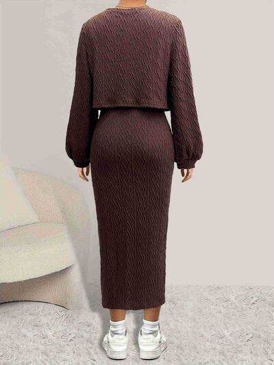 Open Front Long Sleeve Cardigan and Side Slit Cami Dress Set - Amexza