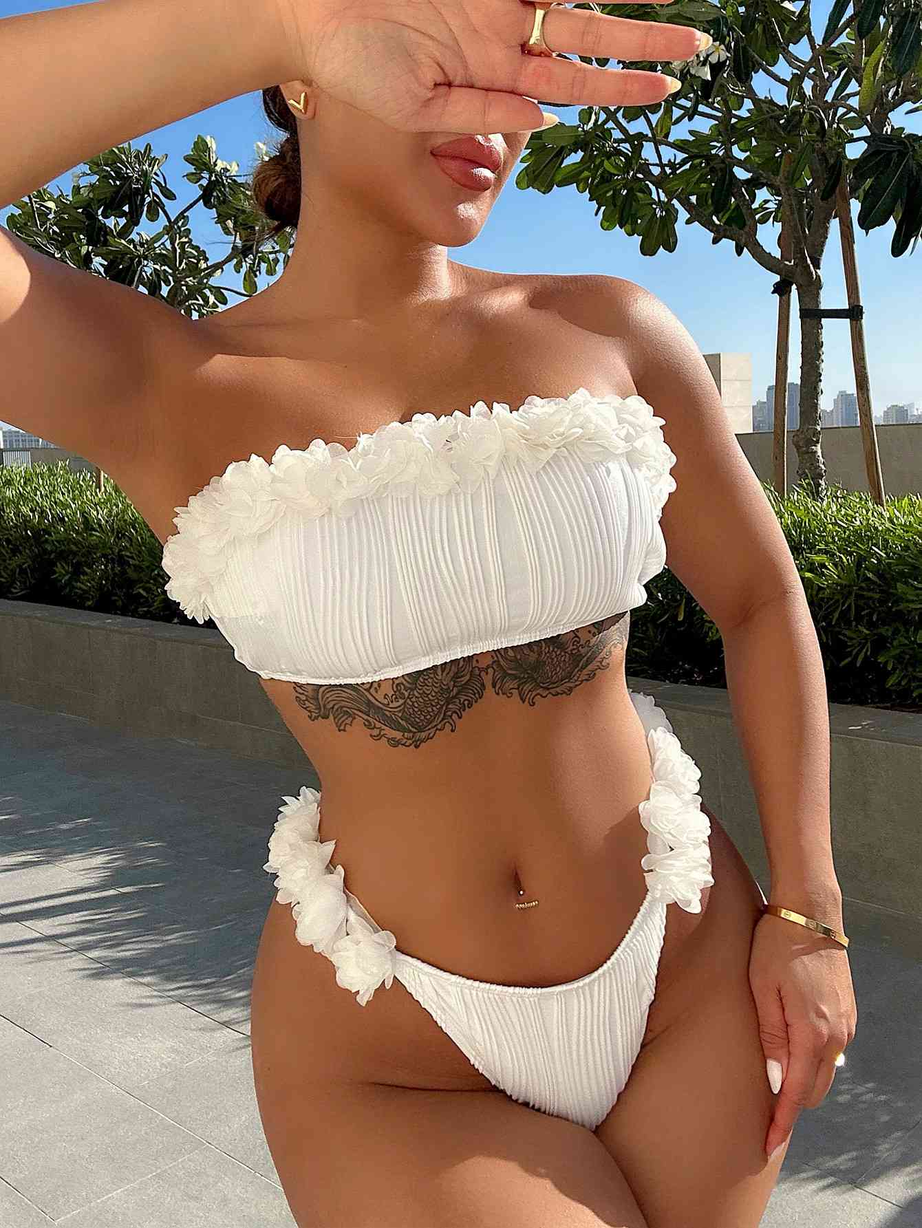 Applique Tie Back Two-Piece Bikini Set White for a perfect OOTD – dress to impress outfits from Amexza