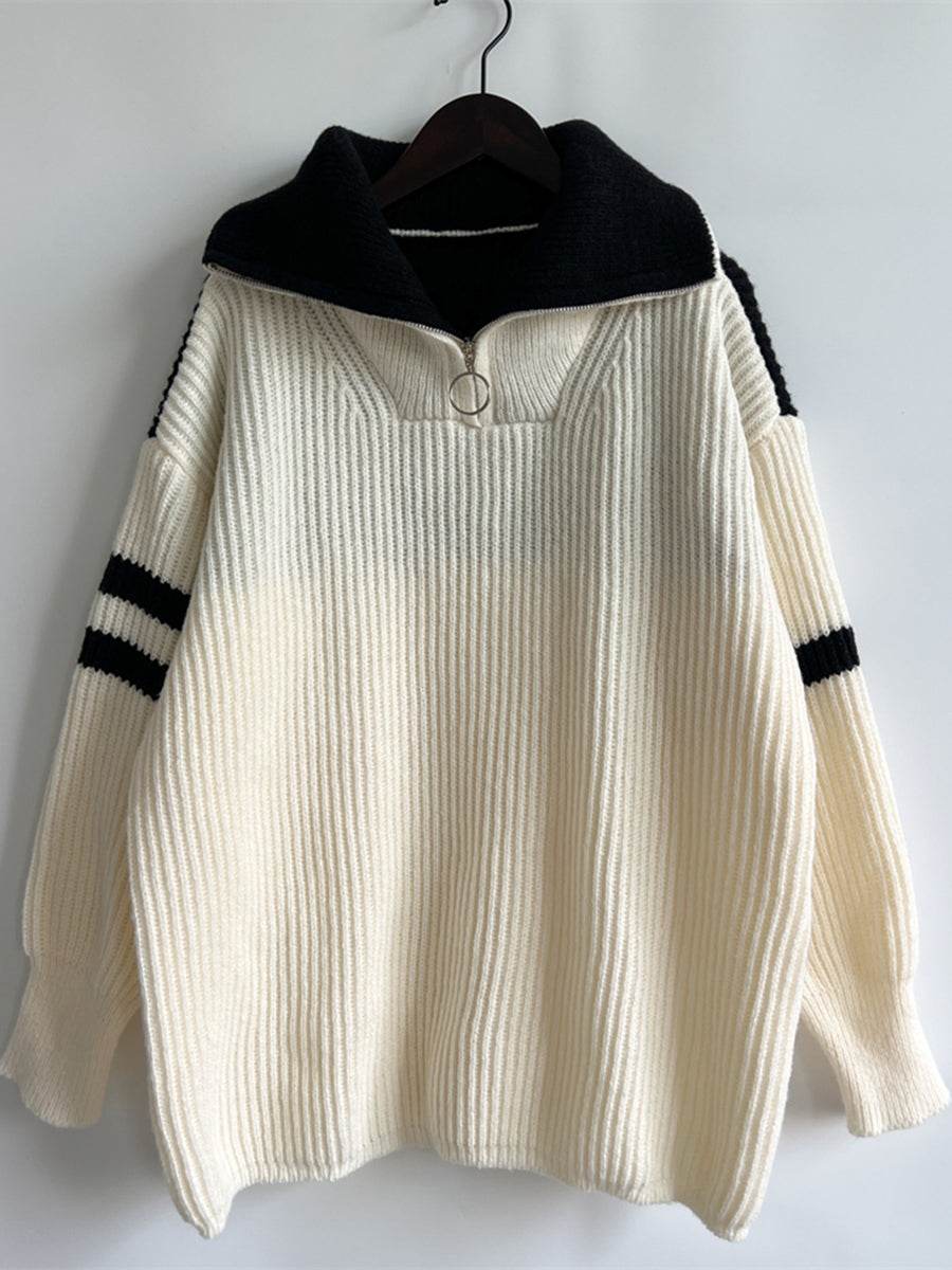 Ribbed Two-Tone Half Zip Sweater for a perfect OOTD – dress to impress outfits from Amexza