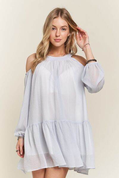 ADORA Cold Shoulder Balloon Sleeve Mini Dress for a perfect OOTD – dress to impress outfits from Amexza