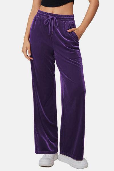 Drawstring Elastic Waist Straight Leg Pants - Amexza