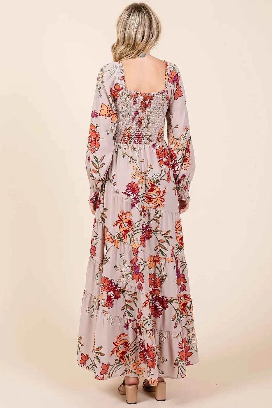 Mittoshop Flower Print Smocked Diagonal Tiered Maxi Dress for a perfect OOTD – dress to impress outfits from Amexza