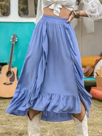 High Waist Ruffle Trim Skirt Blue for a perfect OOTD – dress to impress outfits from Amexza