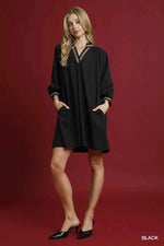 Umgee Notched Shift Dress with Trim Detail