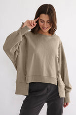 Exposed Seam High-Low Long Sleeve Sweatshirt for a perfect OOTD – dress to impress outfits from Amexza