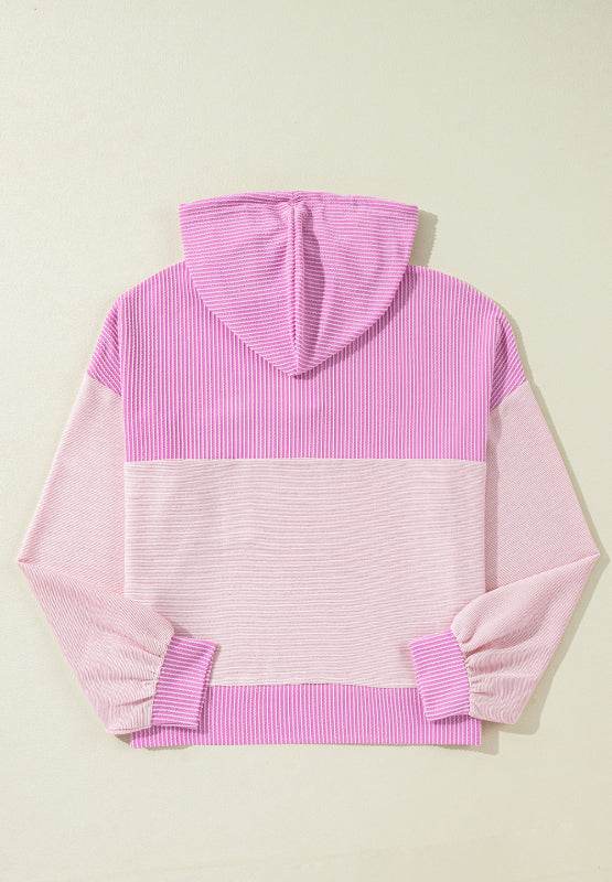 Corded Color Block Drawstring Hoodie - Amexza